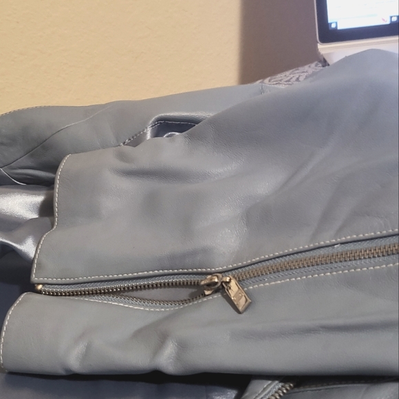 Blue Leather zip up Jacket with zip sleeves - Picture 3 of 6